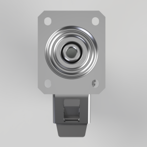 Industrial metal push‑button switch mounted on a gray panel with a circular, ridged button design.