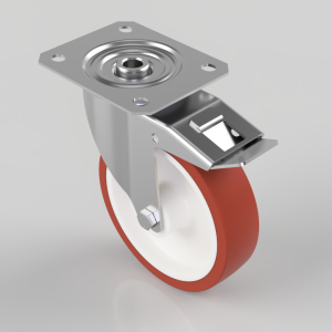 Polyurethane on Nylon Plate Stainless Steel Swivel Castor Brake 125mm 200kg Load