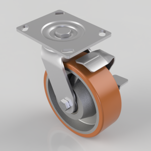 Polyurethane on Cast Iron Plate Swivel Castor Brake 150mm 600kg Load
