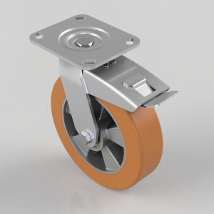 Polyurethane on Aluminium Plate Swivel Castor Brake 200mm 600kg Load