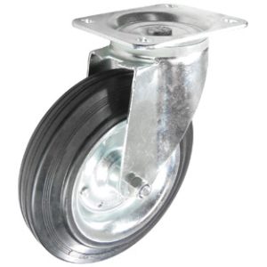 Rubber on Pressed Steel Plate Swivel Waste Bin Castor 160mm 135kg Load