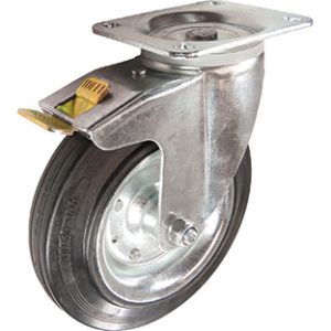 Rubber on Pressed Steel Plate Swivel Waste Bin Castor Brake 160mm 135kg Load