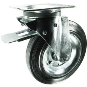 Rubber on Pressed Steel Plate Swivel Waste Bin Castor Leading Brake 200mm 205kg Load