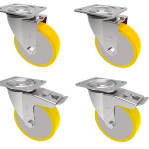 4 Pack 2 x Swivel 2 x Braked Polyurethane Aluminium Top Plate 125mm 900kg Load Per Set