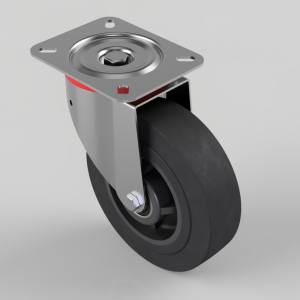 Black Elastric Rubber 75 ShoreA Plate Swivel Castor 250mm 400kg Load