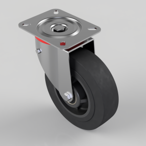 Black Elastic Rubber 75 ShoreA Plate Swivel Braked Castor 250mm 400kg Load