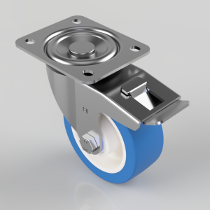 Soft Blue Polyurethane Nylon Plate Swivel Castor brake 100mm 250kg Load