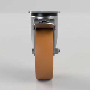 Front view of a belt sander with an orange abrasive belt ready to sand
