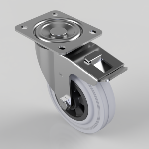 Grey Rubber Polypropylene Plate Swivel Brake Castor 125mm 90kg Load