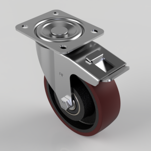 Polyurethane Cast Iron Plate Swivel Brake Castor 125mm 300kg Load