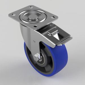 Polyurethane Nylon Plate Swivel Castor Brake 125mm 300kg Load